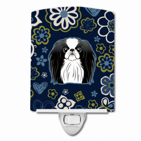 Japanese Chin Blue Flowers Ceramic Nightlight