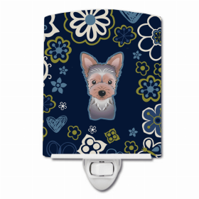 Yorkshire Terrier/Yorkie - Puppy Blue Flowers Ceramic Nightlight