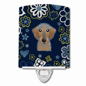 Dachshund - Wirehaired - Blue Flowers Ceramic Nightlight