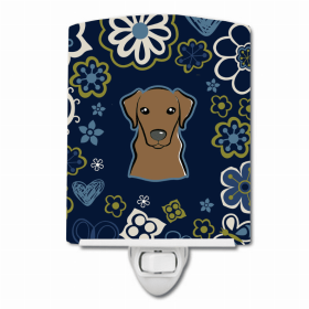 Labrador Retriever - Chocolate - Blue Flowers Ceramic Nightlight