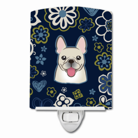 French Bulldog - Fawn - Blue Flowers Ceramic Nightlight