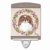 Japanese Chin Wreath of Flowers Ceramic Nightlight
