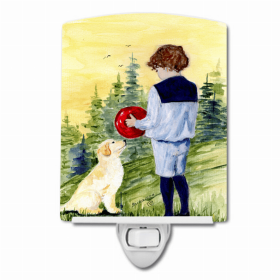Golden Retriever with Little Boy Ceramic Nightlight