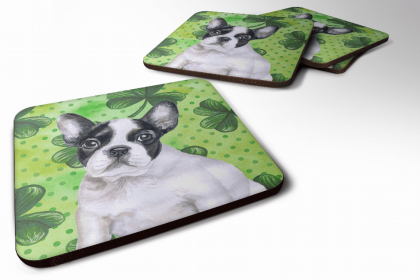 French Bulldog - Black and White - St Patrick's Design Foam Coaster