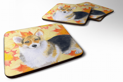 Corgi Fall Leaves Art Foam Coaster