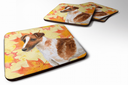Smooth Fox Terrier Fall Leaves Art Foam Coaster