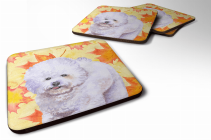 Bichon Frise Fall Leaves Art Foam Coaster