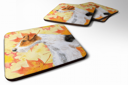 Wire Fox Terrier Fall Leaves Art Foam Coaster