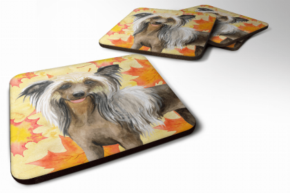 Chinese Crested Fall Leaves Art Foam Coaster