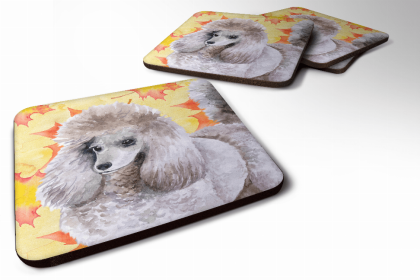 Poodle Fall Leaves Art Foam Coaster