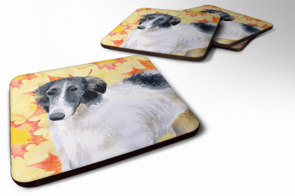 Borzoi Fall Leaves Art Foam Coaster