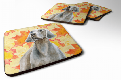 Weimaraner Fall Leaves Art Foam Coaster