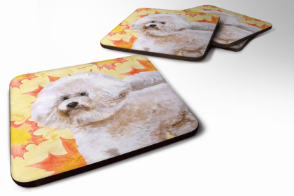 Bichon Frise #2 Fall Leaves Art Foam Coaster