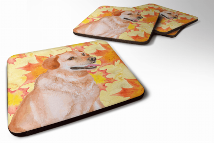 Labrador Retriever Fall Leaves Art Foam Coaster