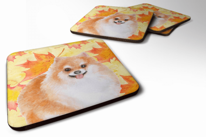Pomeranian #2 Fall Leaves Art Foam Coaster