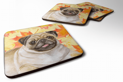 Pug Fall Leaves Art Foam Coaster