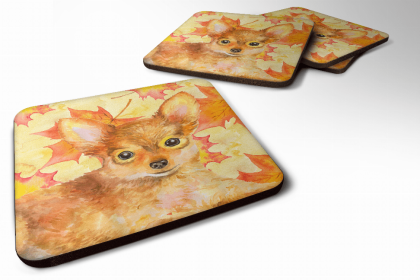 Russian Toy Terrier Fall Leaves Art Foam Coaster