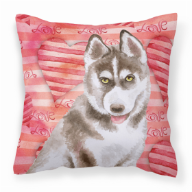 Siberian Husky - Grey - Love Stripes Fabric Decorative Pillow
