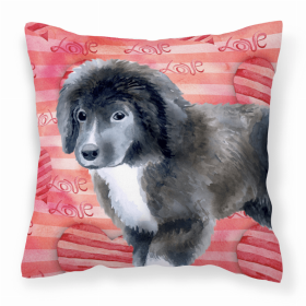 Newfoundland - Puppy - Love Stripes Fabric Decorative Pillow