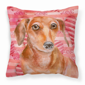 Dachshund - Red - Love Stripes Fabric Decorative Pillow
