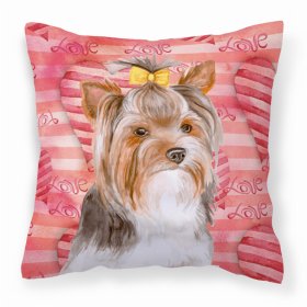 Yorkshire Terrier #2 Love Stripes Fabric Decorative Pillow