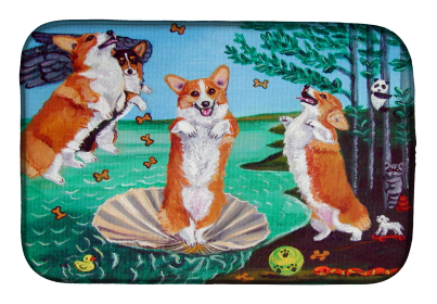 Corgi 4 Art Dish Drying Mat