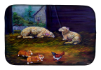 Corgi -Chaos in the barn with sheep Art Dish Drying Mat