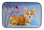 Corgi - Pup Snow Cardinal Art Dish Drying Mat