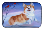 Corgi - Snow Cardinal Art Dish Drying Mat