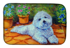 Bichon Frise  on the patio Art Dish Drying Mat