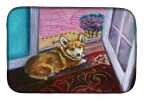 Corgi - Watching from the door Art Dish Drying Mat