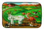 Corgi - Pumpkin Ride with Goat Art Dish Drying Mat