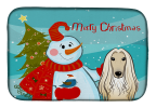 Afghan Hound with Merry Christmas Snowman Dish Drying Mat