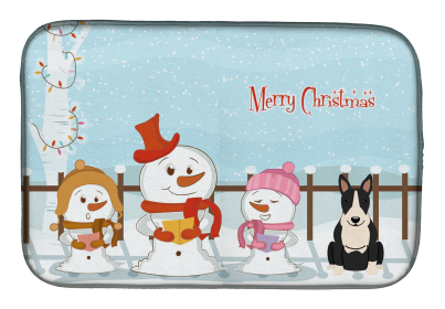 Bull Terrier - Black and White - Merry Christmas Carolers Dog Dish Drying Mat