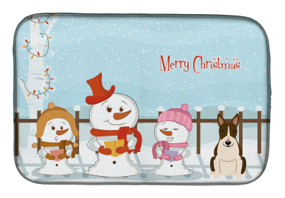 Bull Terrier - Dark Brindle - Merry Christmas Carolers Dog Dish Drying Mat
