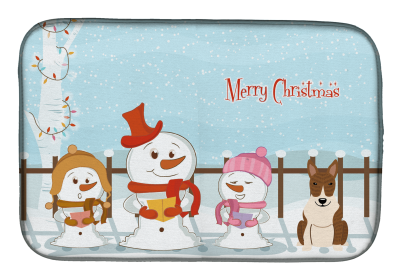 Bull Terrier - Brindle - Merry Christmas Carolers Dog Dish Drying Mat