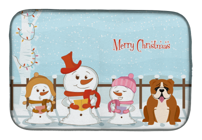 English Bulldog - Red and White - Merry Christmas Carolers Dog Dish Drying Mat
