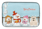 Bulldog - White - Merry Christmas Carolers Dog Dish Drying Mat