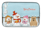 Bulldog - Fawn - Merry Christmas Carolers Dog Dish Drying Mat