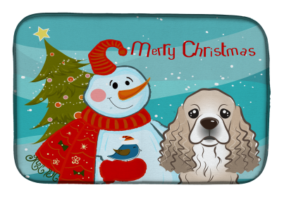 Cocker Spaniel with Merry Christmas Snowman Dish Drying Mat