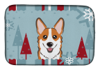 Corgi - Red Winter Holiday Dish Drying Mat