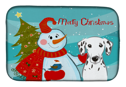 Dalmatian with Merry Christmas Snowman Dish Drying Mat