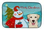Golden Retriever - Shorthair with Merry Christmas Snowman Dish Drying Mat