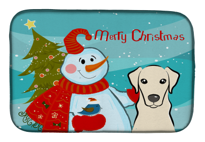 Labrador Retriever - Yellow - with Merry Christmas Snowman Dish Drying Mat
