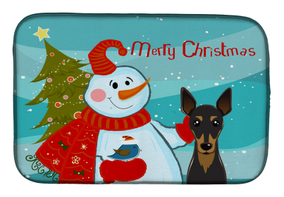Min Pin with Merry Christmas Snowman Dish Drying Mat