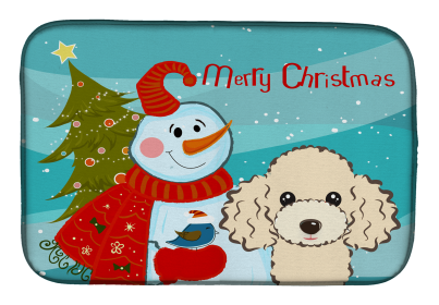 Poodle - Buff - with Merry Christmas Snowman Dish Drying Mat
