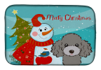 Poodle - Silver - with Merry Christmas Snowman Dish Drying Mat