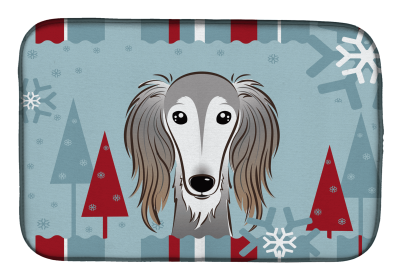 Saluki Winter Holiday Dish Drying Mat