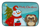 Shih Tzu - Chocolate - with Merry Christmas Snowman Dish Drying Mat