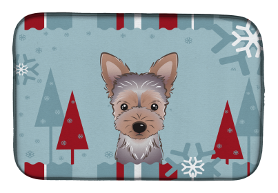 Yorkshire Terrier - Puppy Winter Holiday Dish Drying Mat